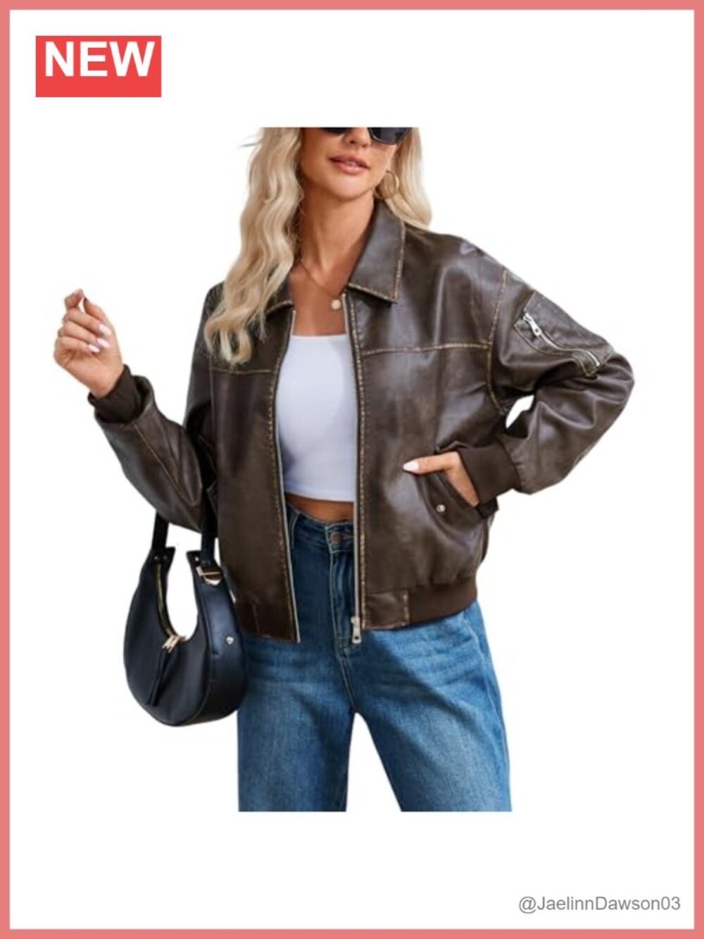 Faux Leather Oversized Bomber Jacket Zip Front Coat